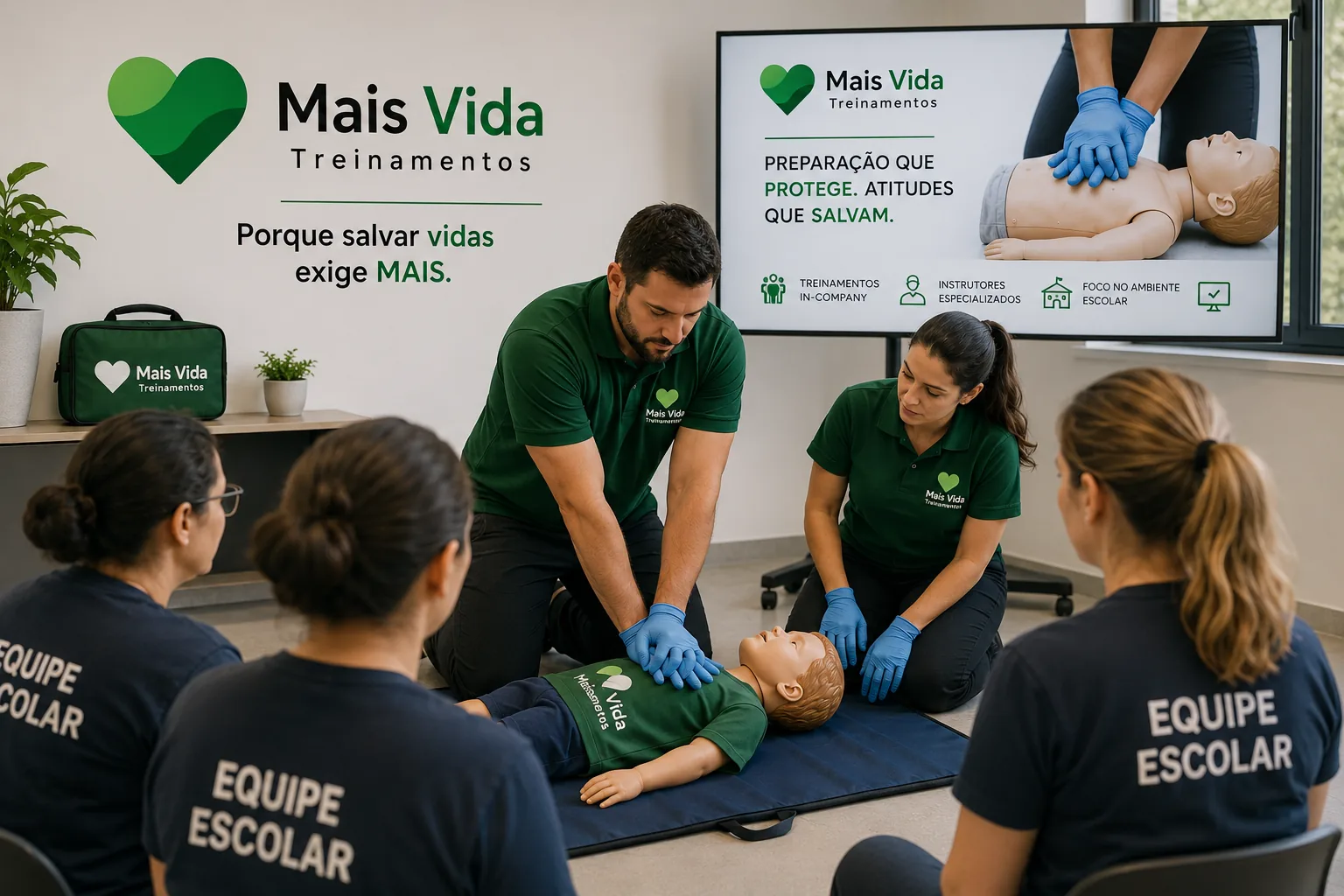 Treinamento presencial de primeiros socorros para equipe escolar